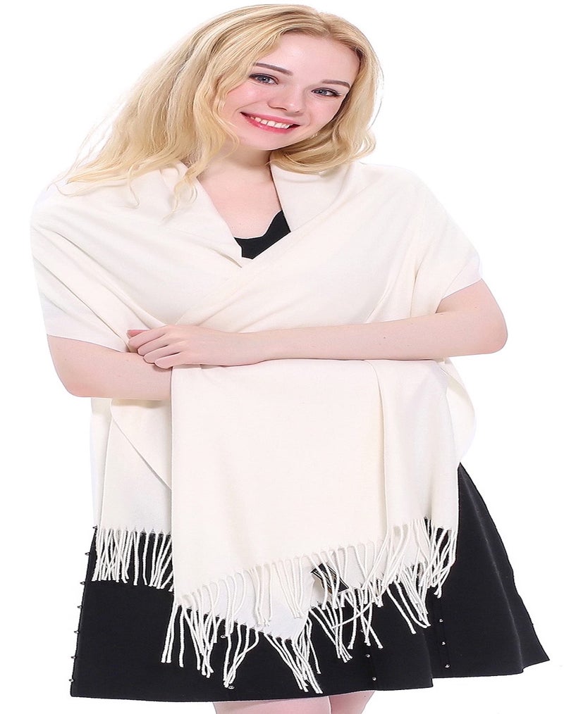 CJ Apparel Ivory Thick Solid Color Tassels Design Cotton Blend Shawl Scarf Wrap Stole Throw Head Wrap Pashmina New - Image 5